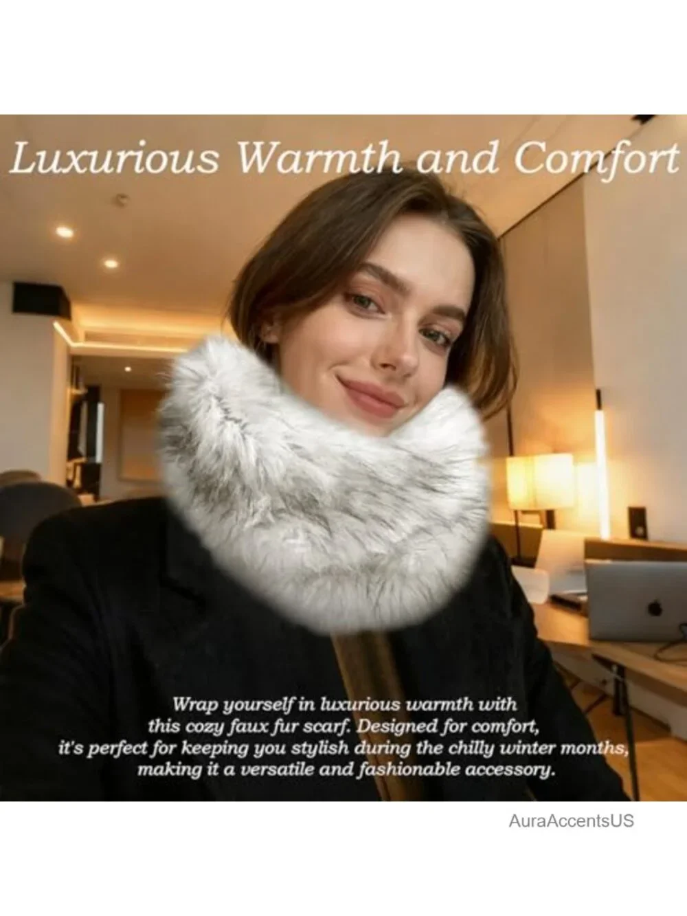 Faux Fur Wrap Shawl 1.7m Long with Fox Trim Heavy Winter Bridal Wedding Scarf